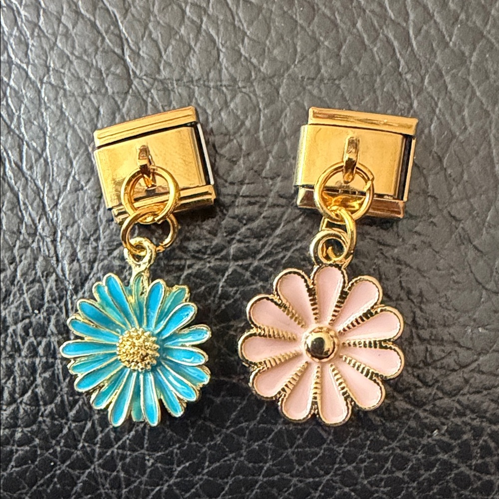 Gold Tone Daisy Drop Italian Charm Links – Bundle Deal (2 Charms)